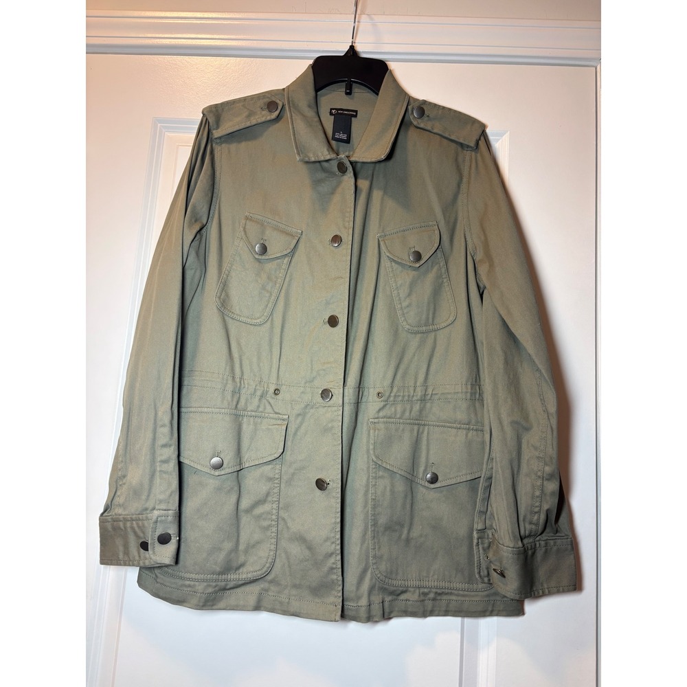 New Directions Womens Olive Green Utility Field Jacket Military Cargo Coat Large